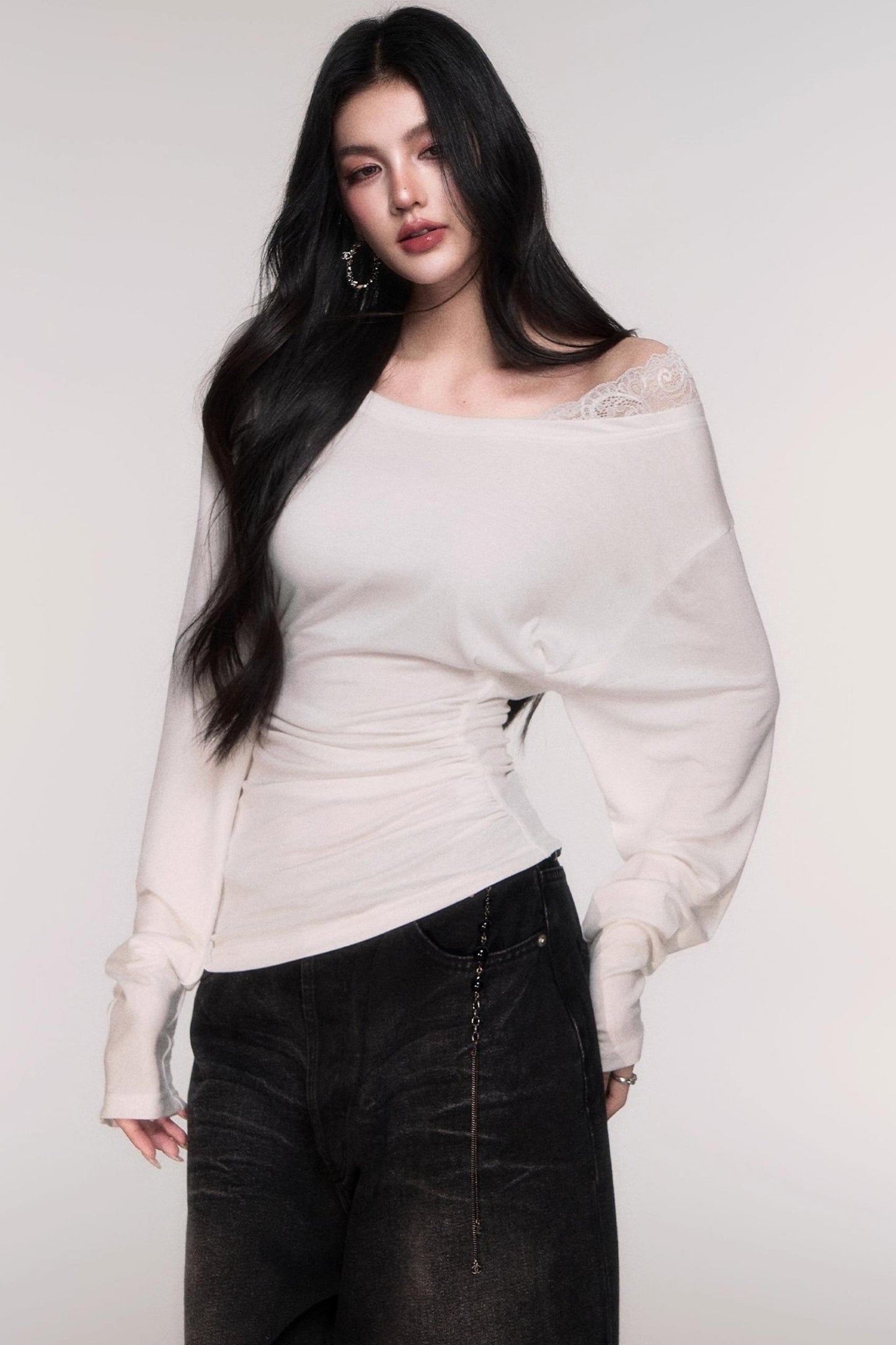 Tencel Panelled Lace Cross-Shoulder Top