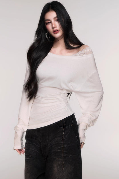 Tencel Panelled Lace Cross-Shoulder Top