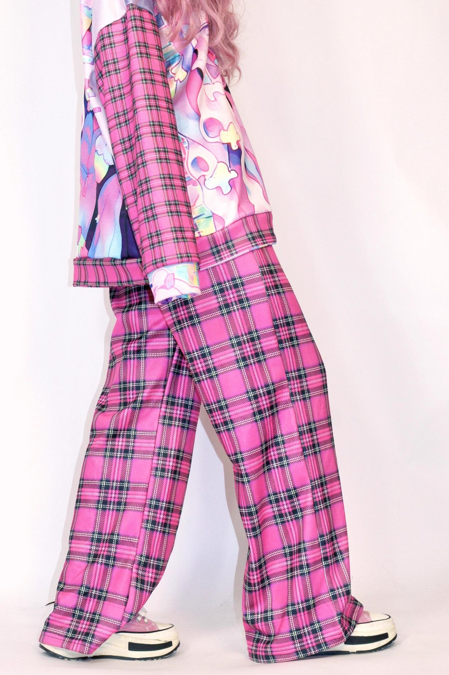 Pink Check Wide-leg Pants