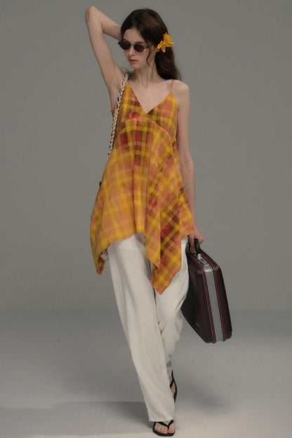 Tie-Dye Check Camisole Top