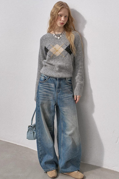 Retro Fleece-Lined Denim Pants