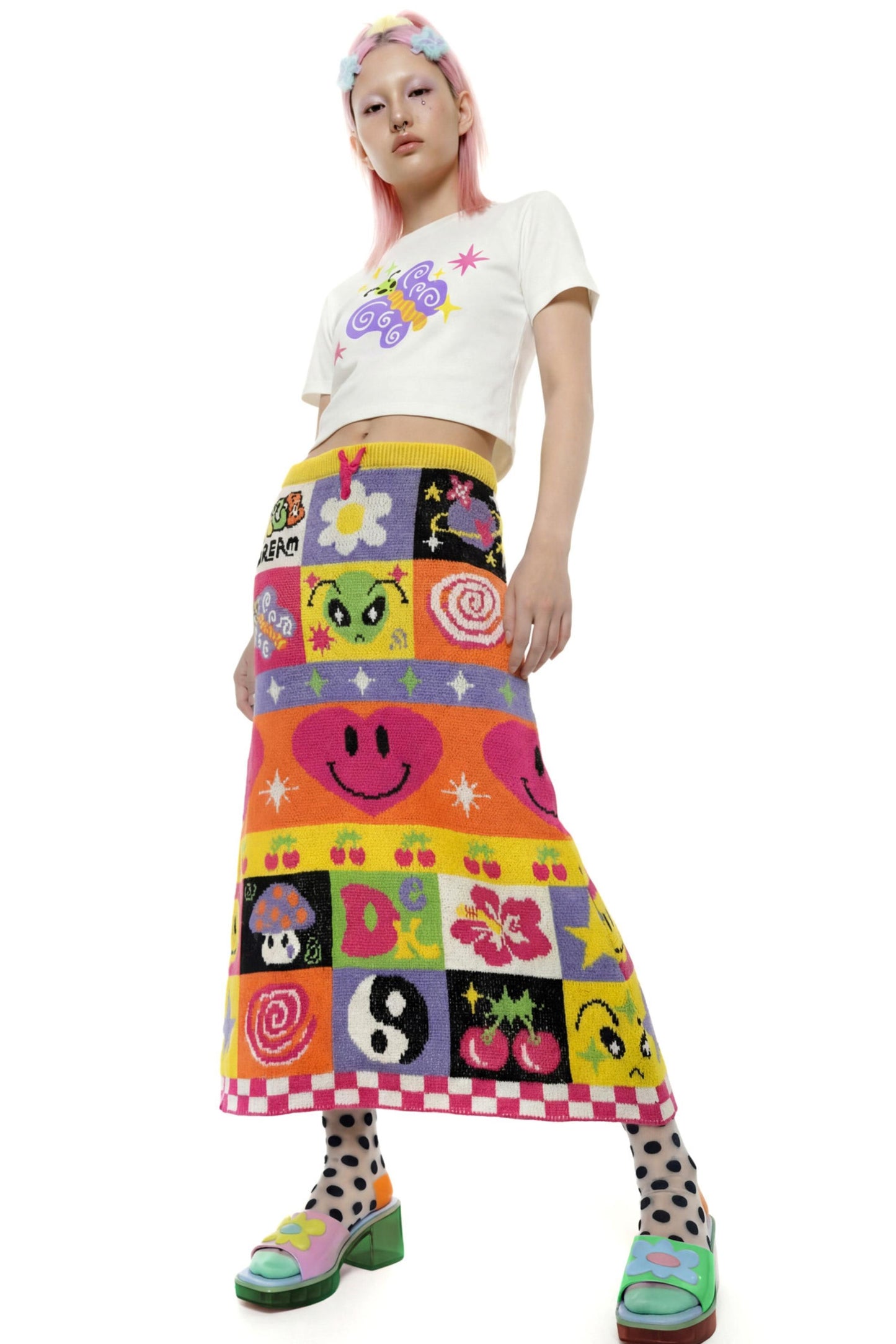 Retro Rainbow Knit Skirt