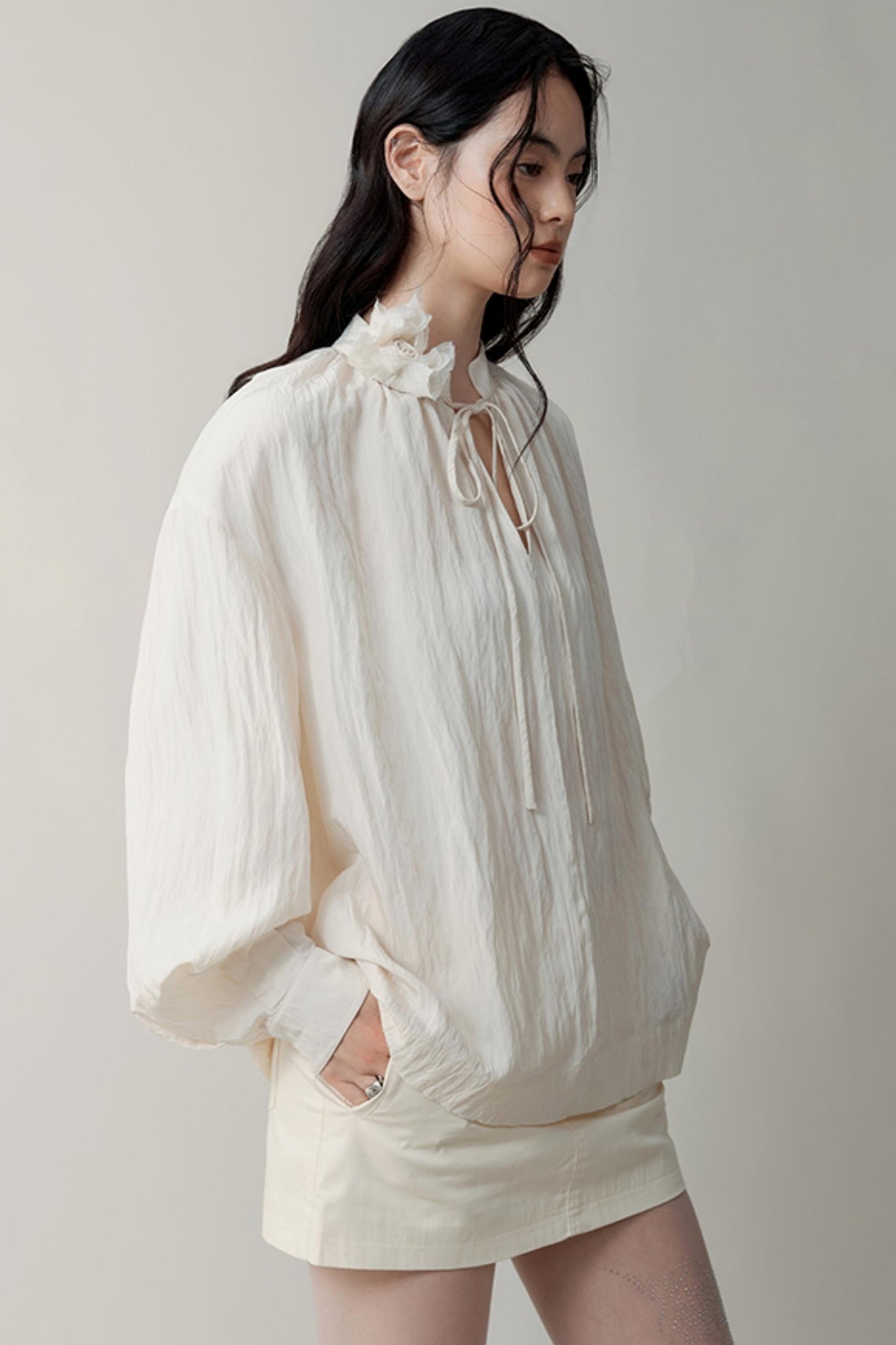 Dust Mist Rose Chinese Collar Top