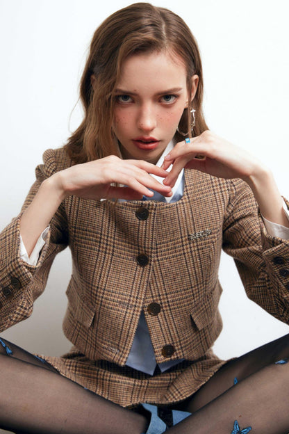 Brown Checked Tweed Jacket