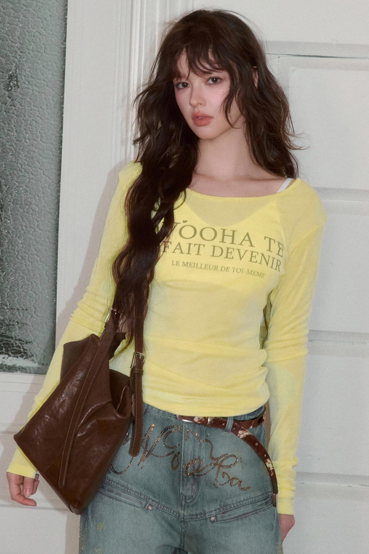 Letter Print Long Sleeve Slim Top