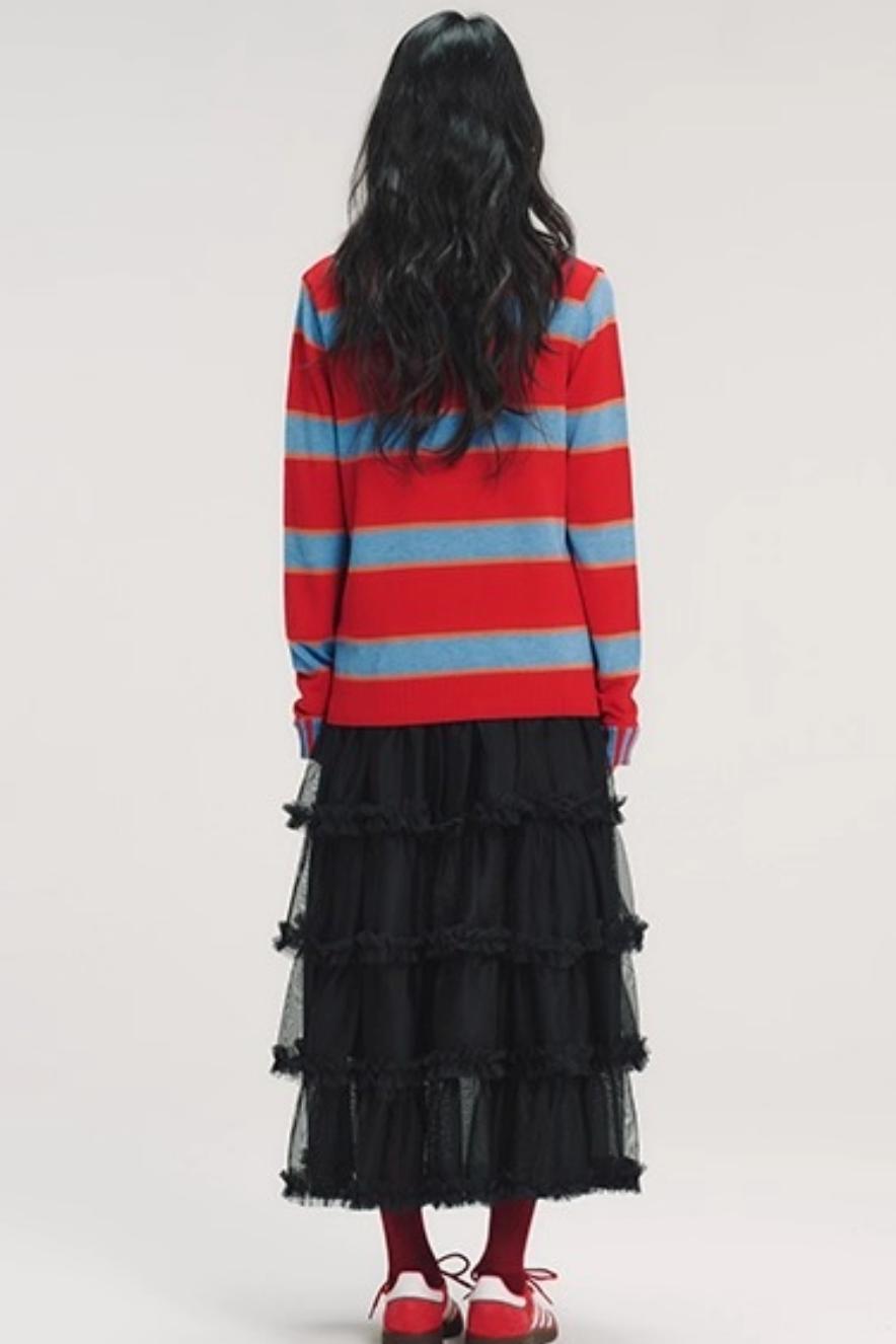 Color-Blocked Striped Knit Sweater