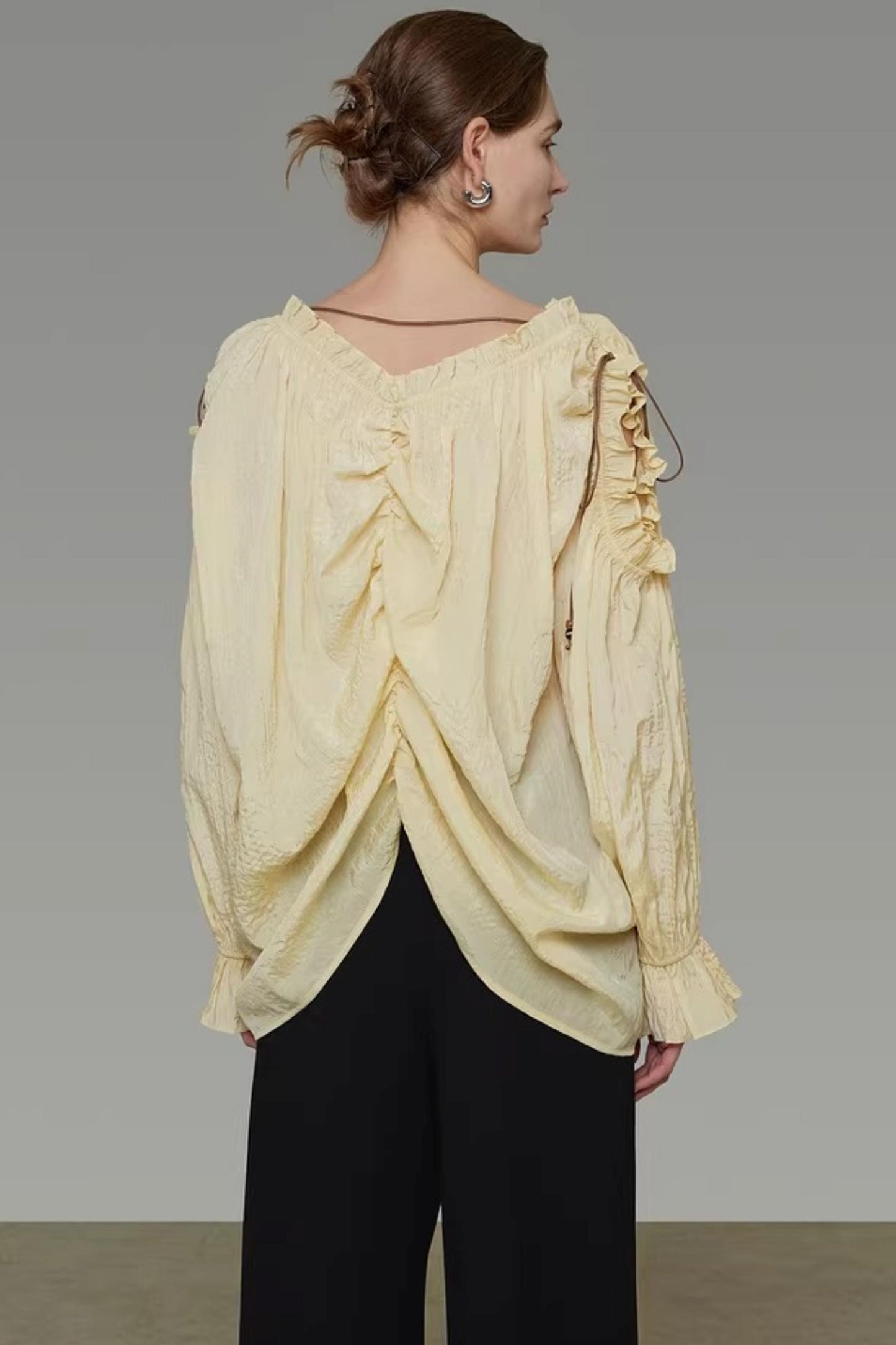 Drawstring Bead V-Neck Shirt