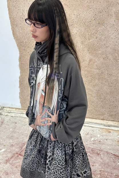 Leopard Graffiti Pleated Skirt