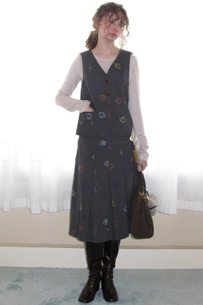 Needle Wool Vest Skirt Set-Up