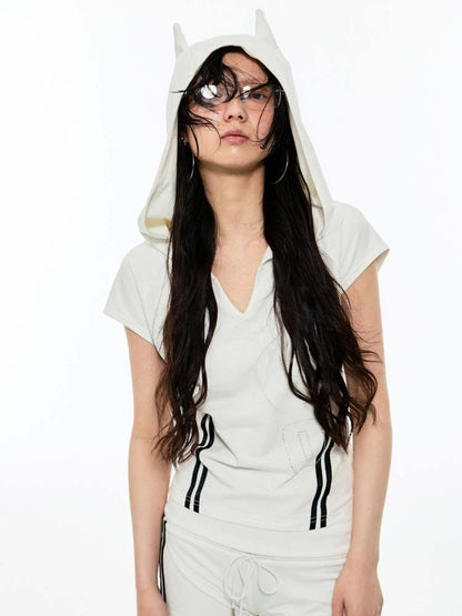 Black & White Line Hoodie V-Neck Tee