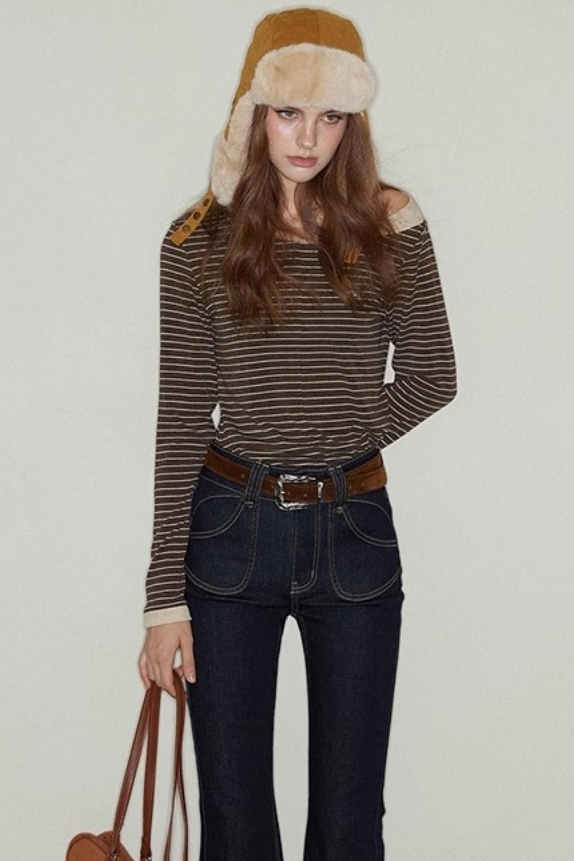 Irregular Topline Slim Bootcut Jeans