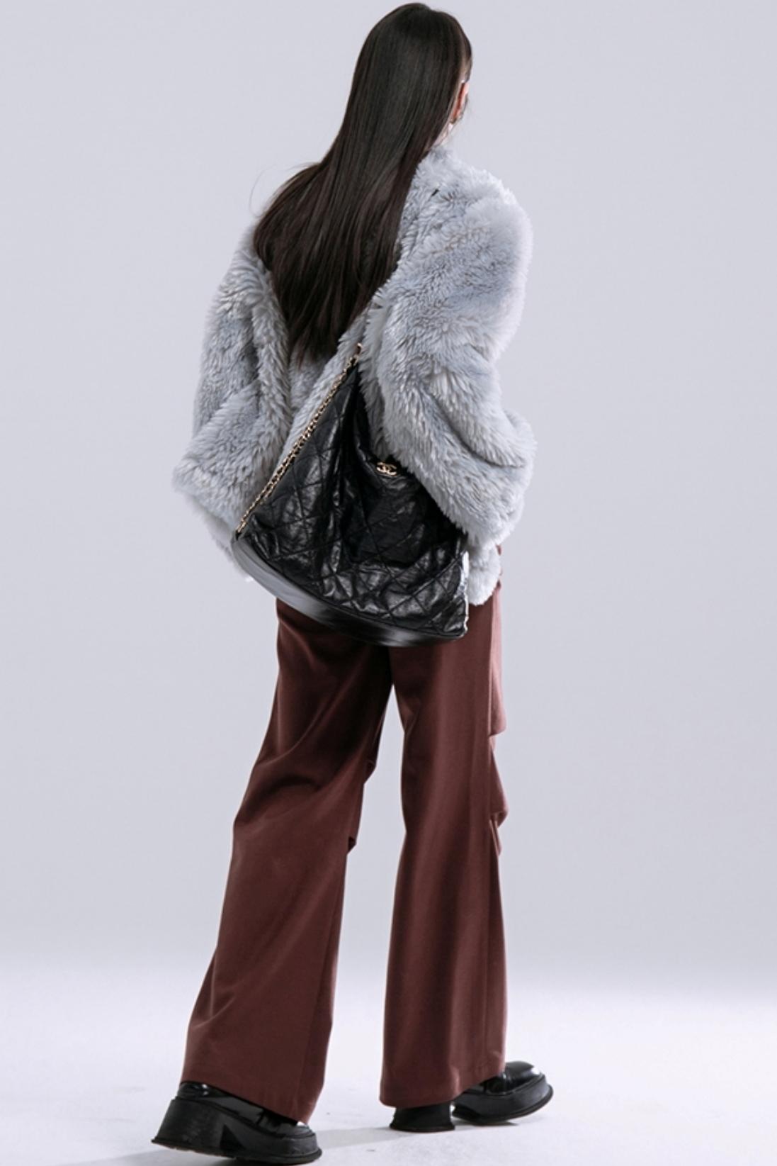 Panelled Eco-Fur Coat