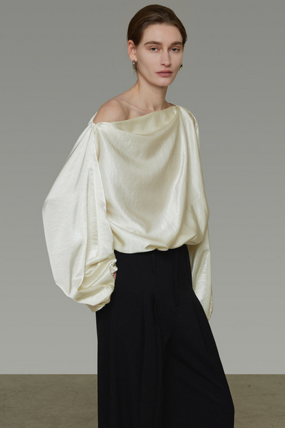 Satin Asymmetrical Off-Shoulder Blouse