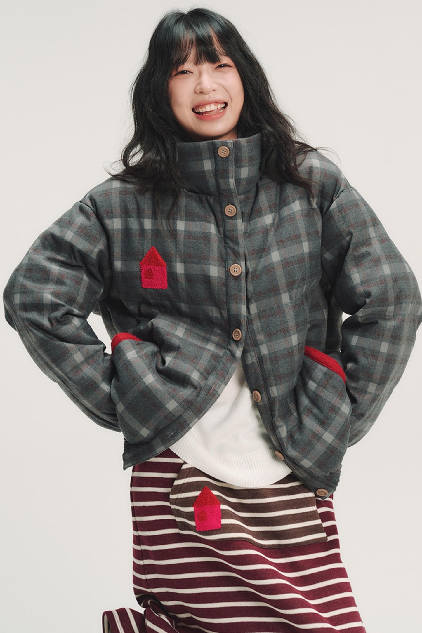 Colorful Embroidery Plaid Jacket