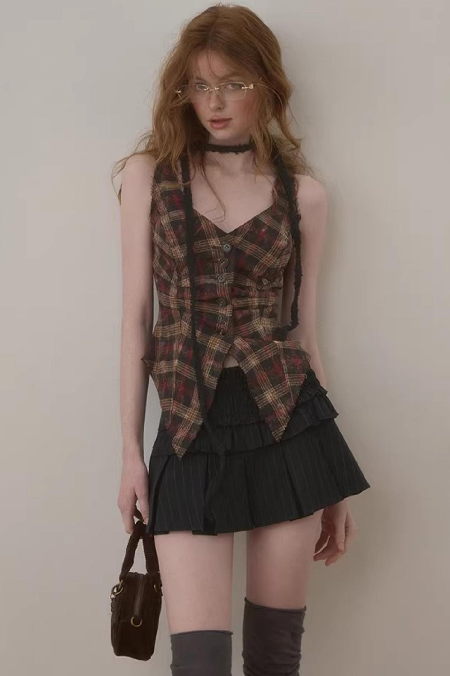 Frayed Edge Plaid Vest