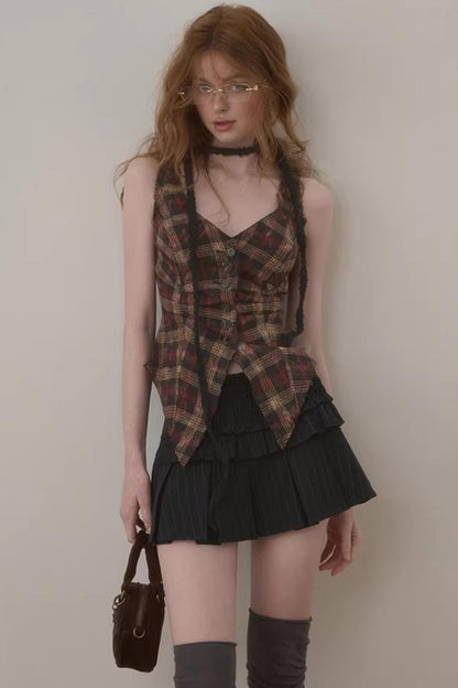 Frayed Edge Plaid Vest