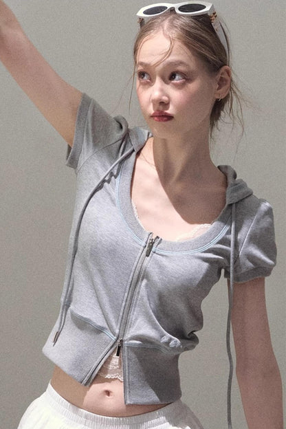 Color-Block Hooded Cardigan