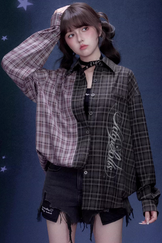 Plaid Asymmetric Patchwork Jacket