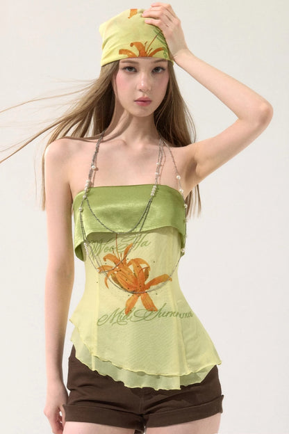 Irregular Hem Printed Tube Top