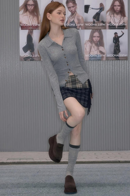 Retro Plaid Spliced Skirt