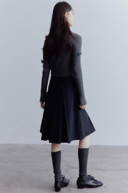 Meteorite Lime Wool Pleated Midi Skirt