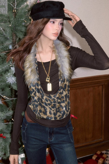 Detachable Fur Collar T-Shirt
