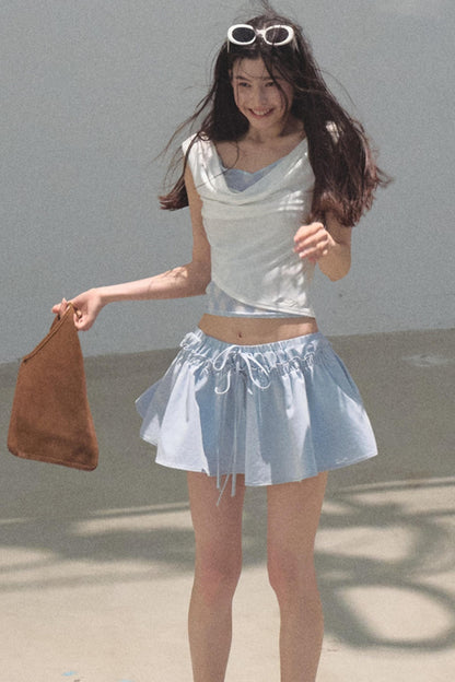 Swing Neck Check Slim Fit Crop Top