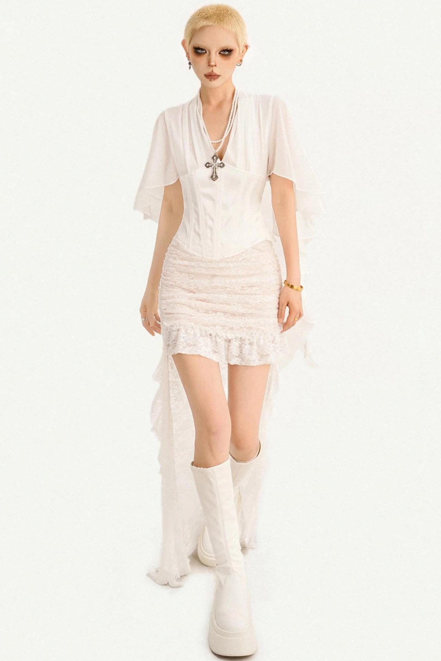 French Ribbon Mesh Blouse