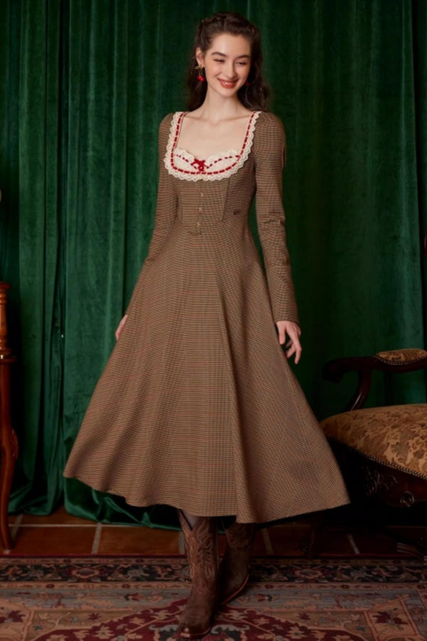 French Retro Houndstooth Dress