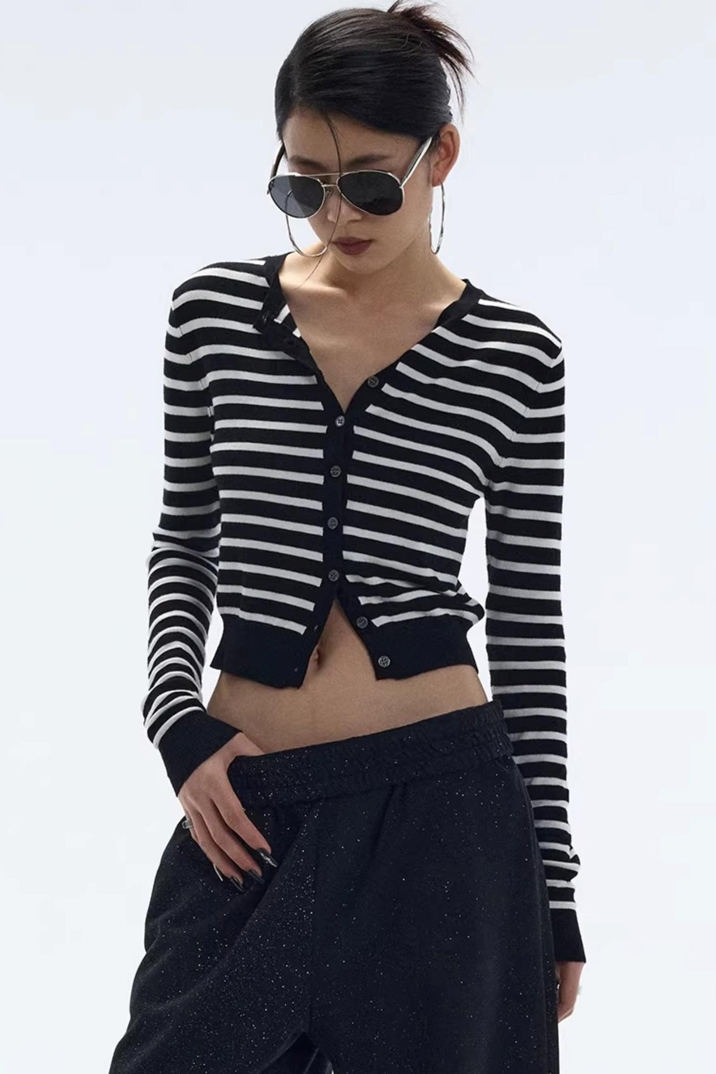 Striped Color-Block Knitted Cardigan