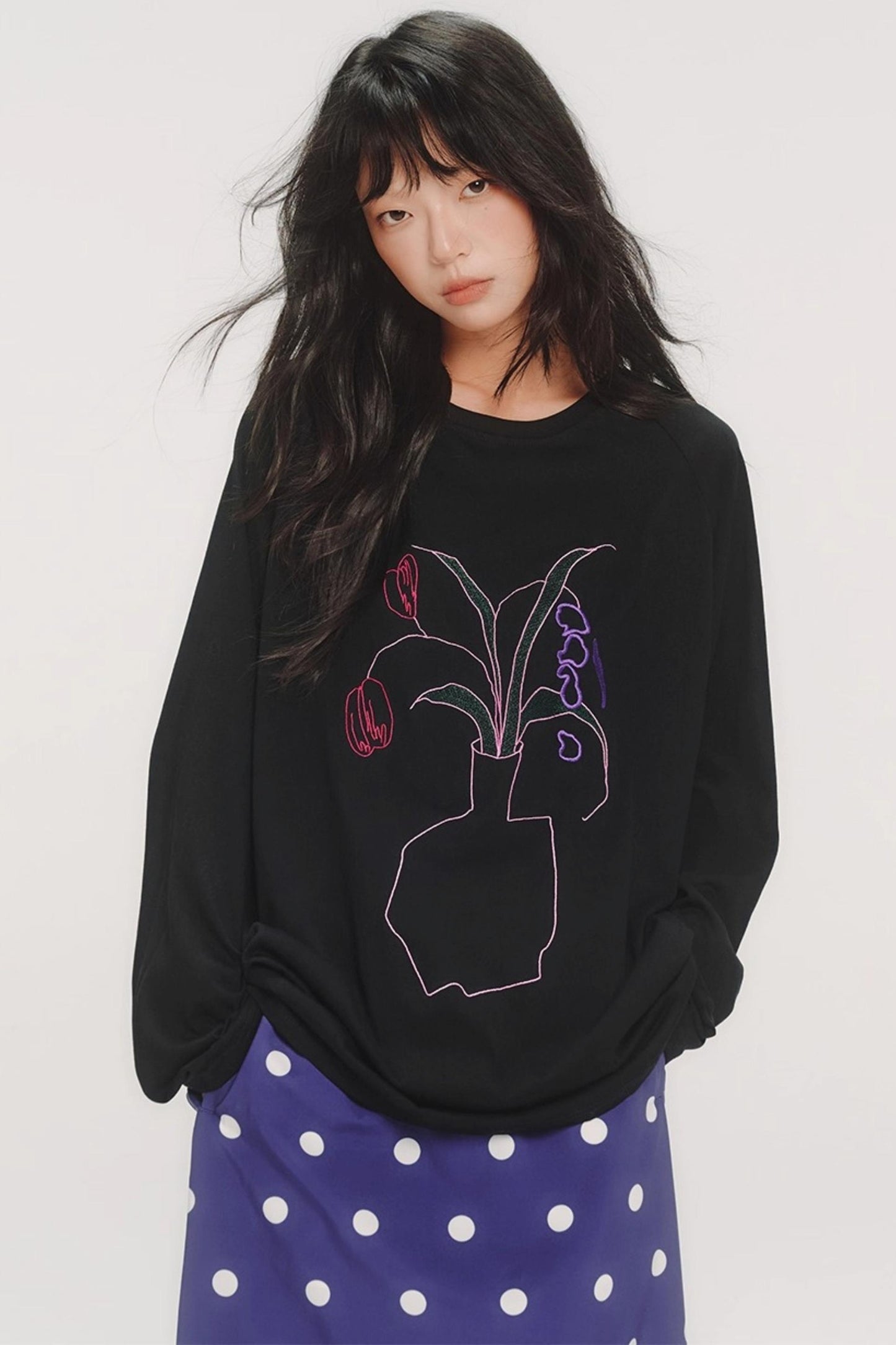 Casual Flower Art Raglan Sleeve T-Shirt