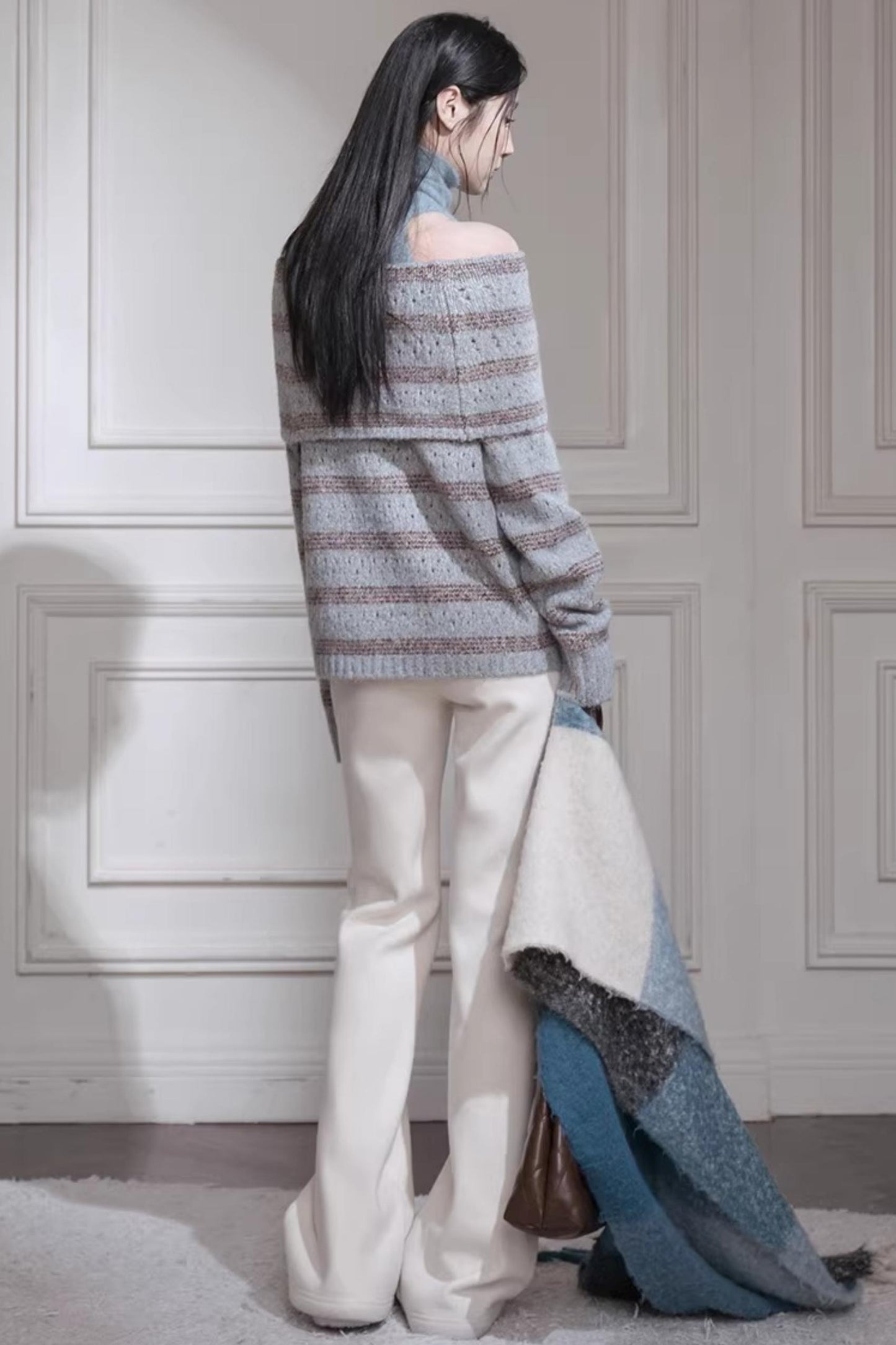 Off-Shoulder Striped Knit Vest Set