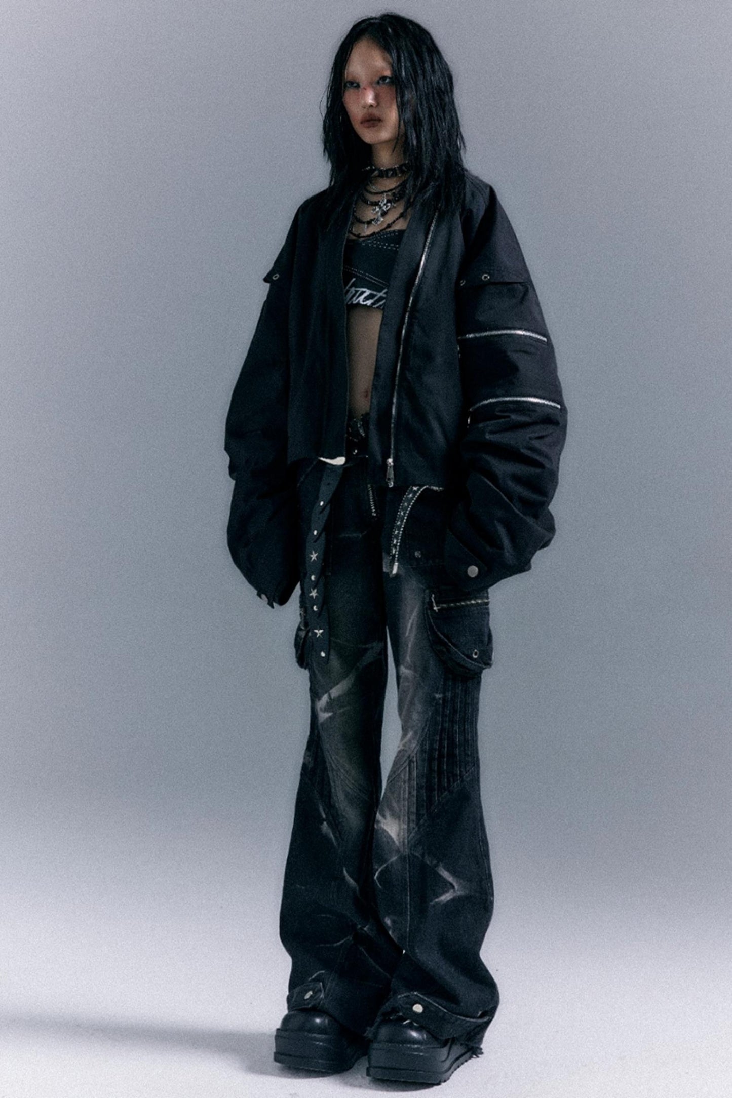 Vintage Studded Denim Flared Pants