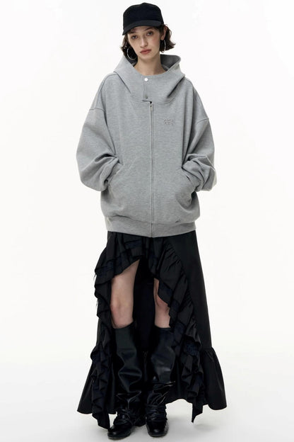 Casual Large Zip Hooded Cardigan