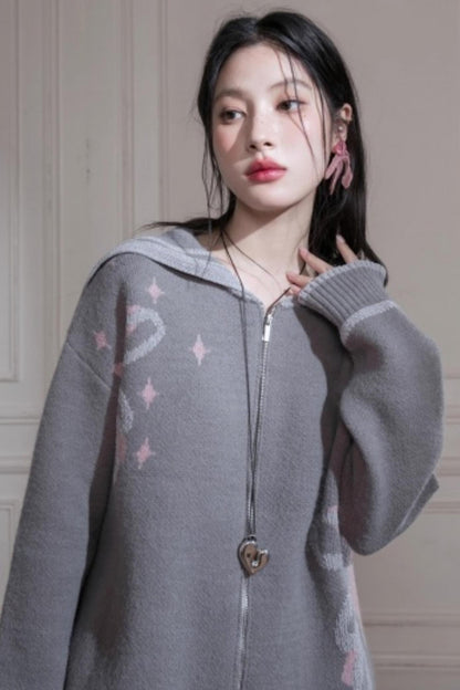 Cloud Gray Printed Sweater Set