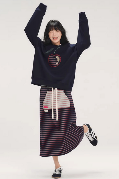 Striped Elastic Waist Skirt