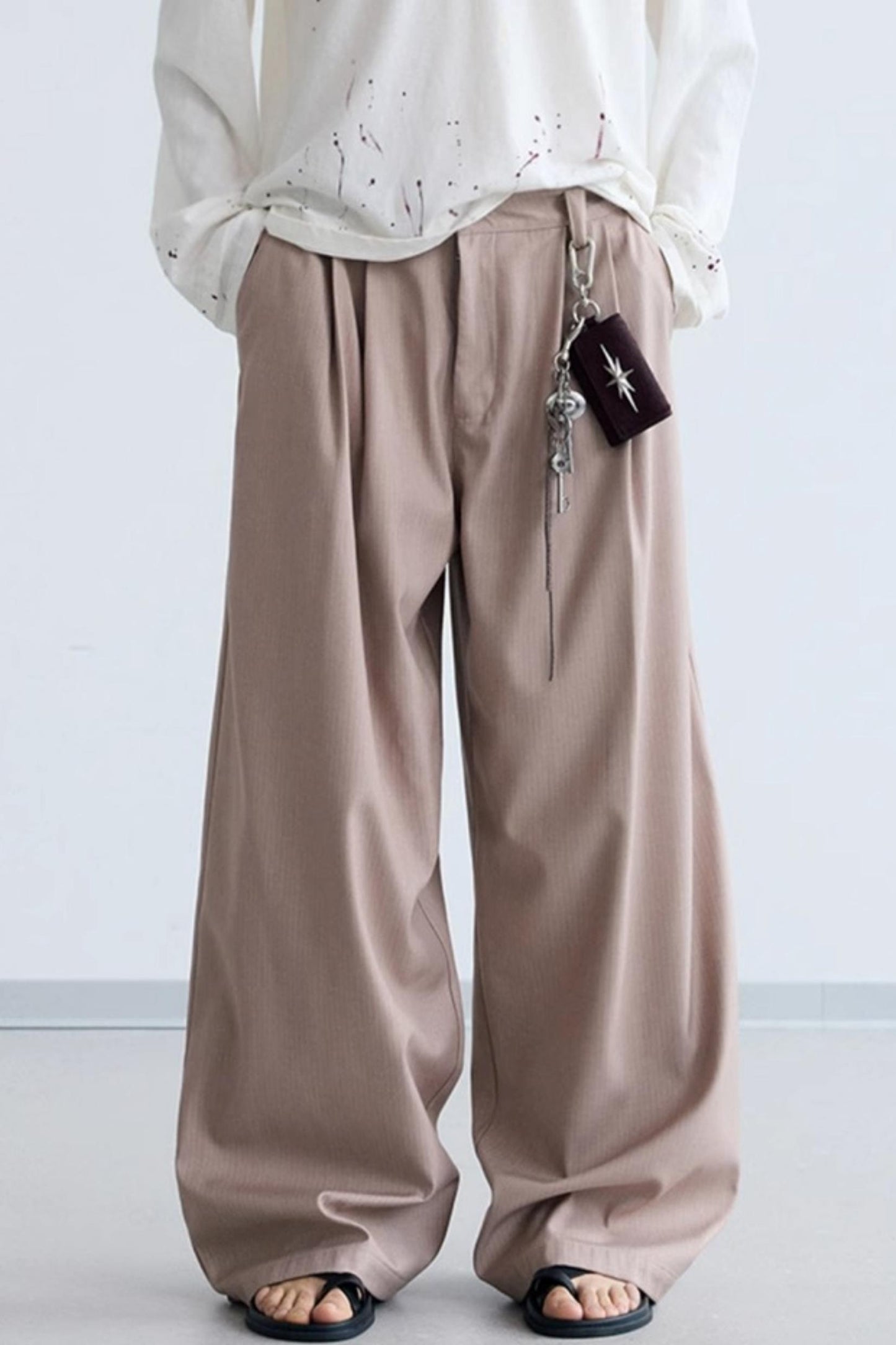 Lotus Root Pink Striped Wide-Leg Pants