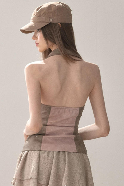 Retro Lapel Halter Vest
