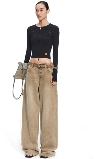 Heavy Washed Twill Denim Loose Jeans