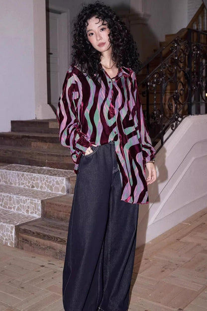 Retro Slim Shadow Velvet Shirt