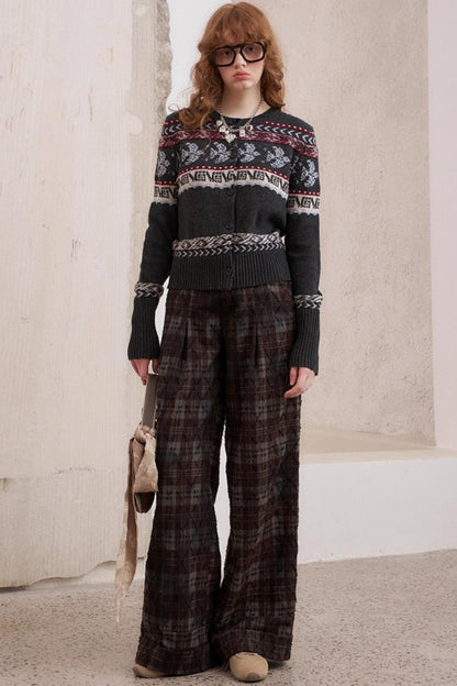 Textured Loose Plaid Trousers