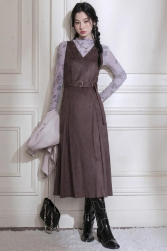 Twilight Gray Purple Studded Vest Dress