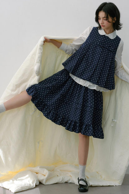 Navy Polka Dot Puffy Skirt Set-Up
