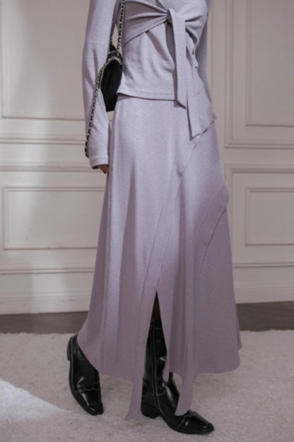 Gray Taro Tie-Dye Top Skirt Set