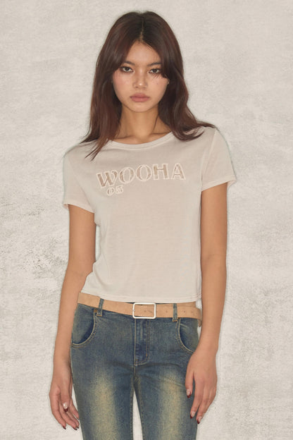 Summer Lace Embroidery Letter Tee