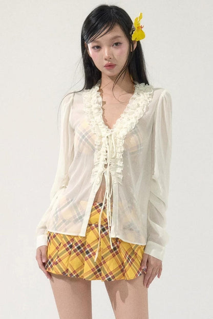 Chiffon Lace-Up Cardigan Shirt