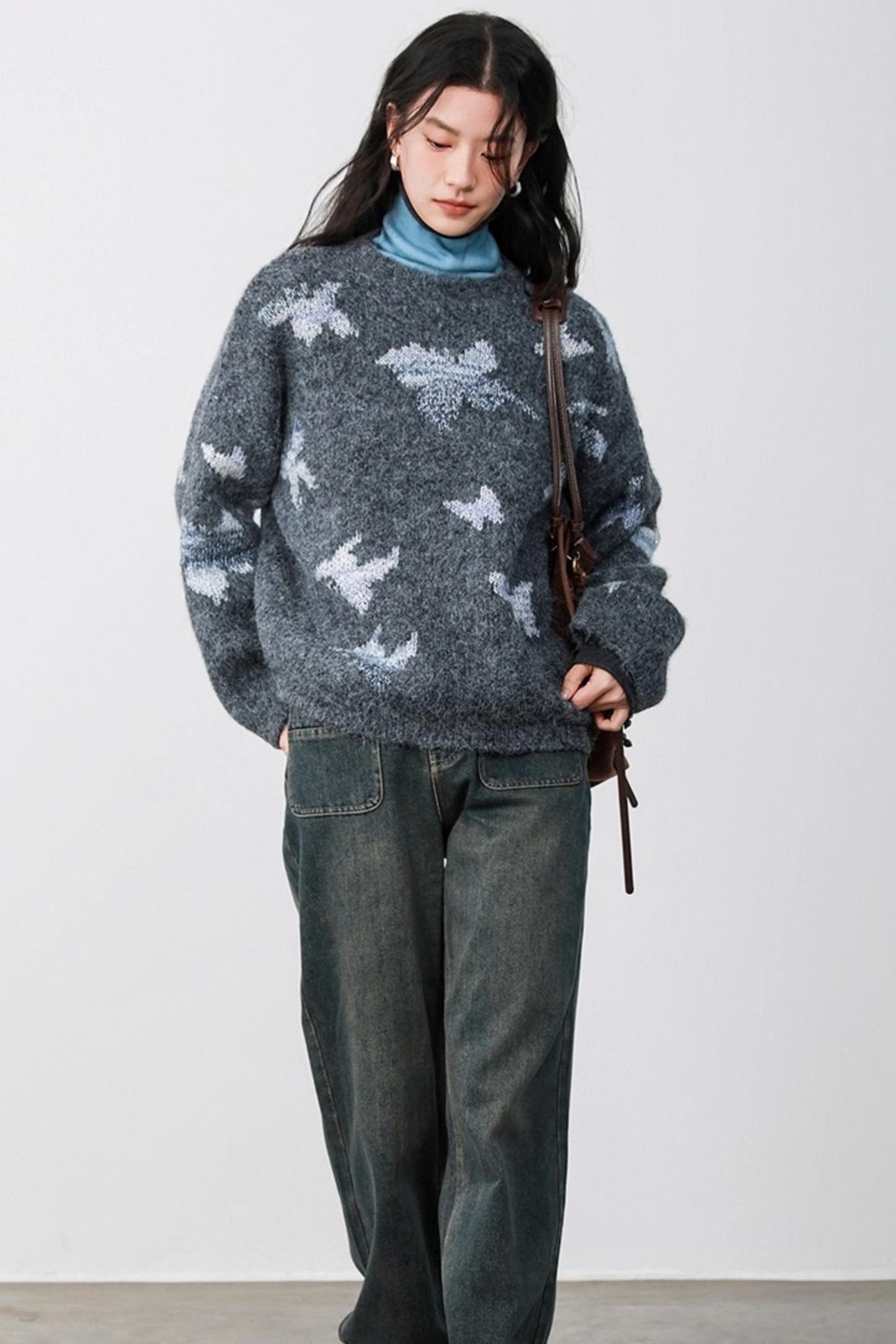 Gray Butterfly Hollow Sweater