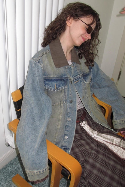 Autumn Plaid Denim Jacket