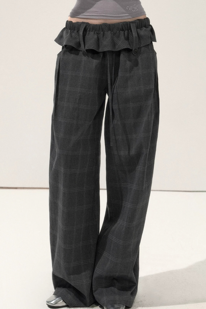 Folded Waistband Plaid Pants