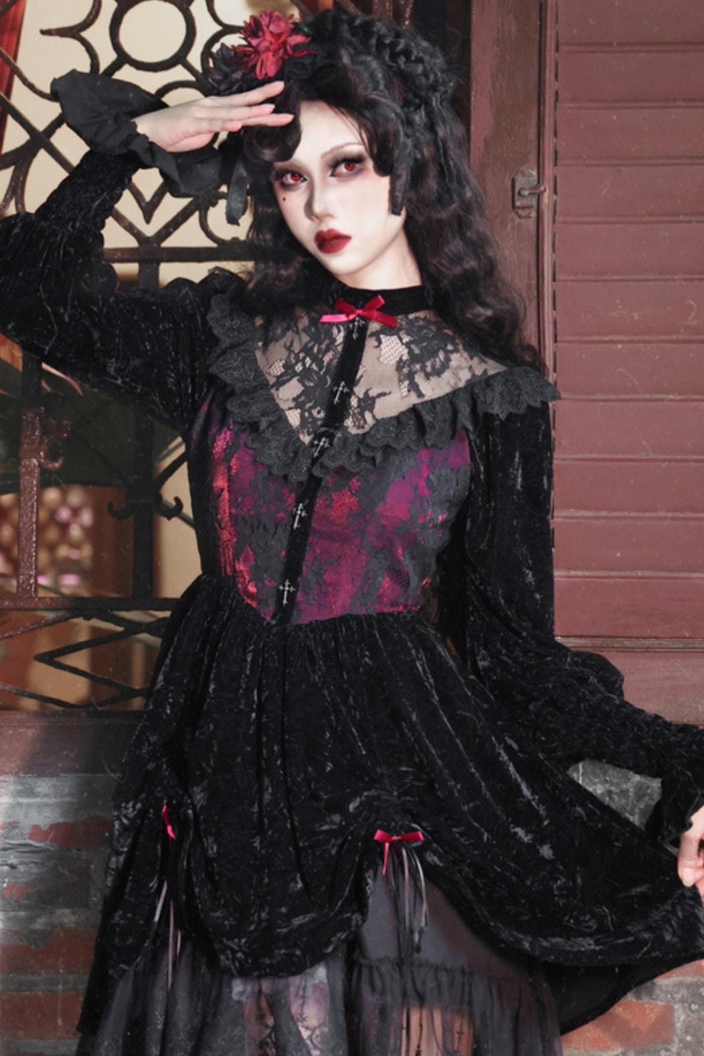 Rose Cemetery Gothic Velvet Lace Dress